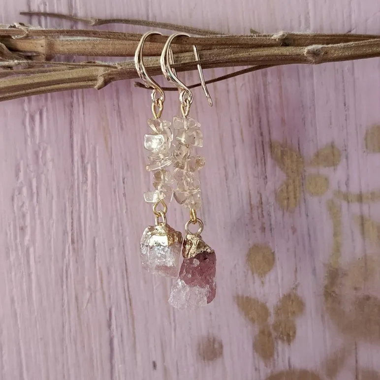 Серьги с клубничным кварцем