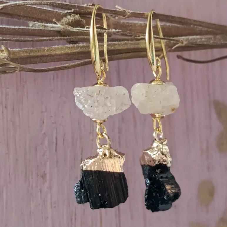 Серьги с турмалином и кварцем