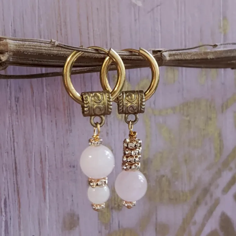 СЕРЬГИ КОНГО С РОЗОВЫМ КВАРЦЕМ Серьги конго с розовым кварцем