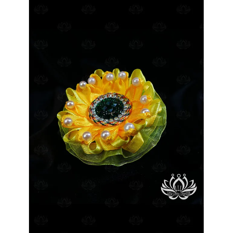 Резинка для волос ручной работы Подсолнух желтый Единственный экземпляр