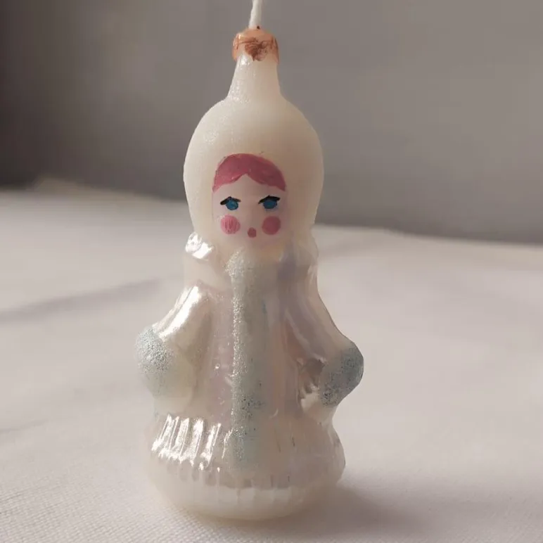 Свеча новогодняя игрушка Снегурочка мини ручной работы