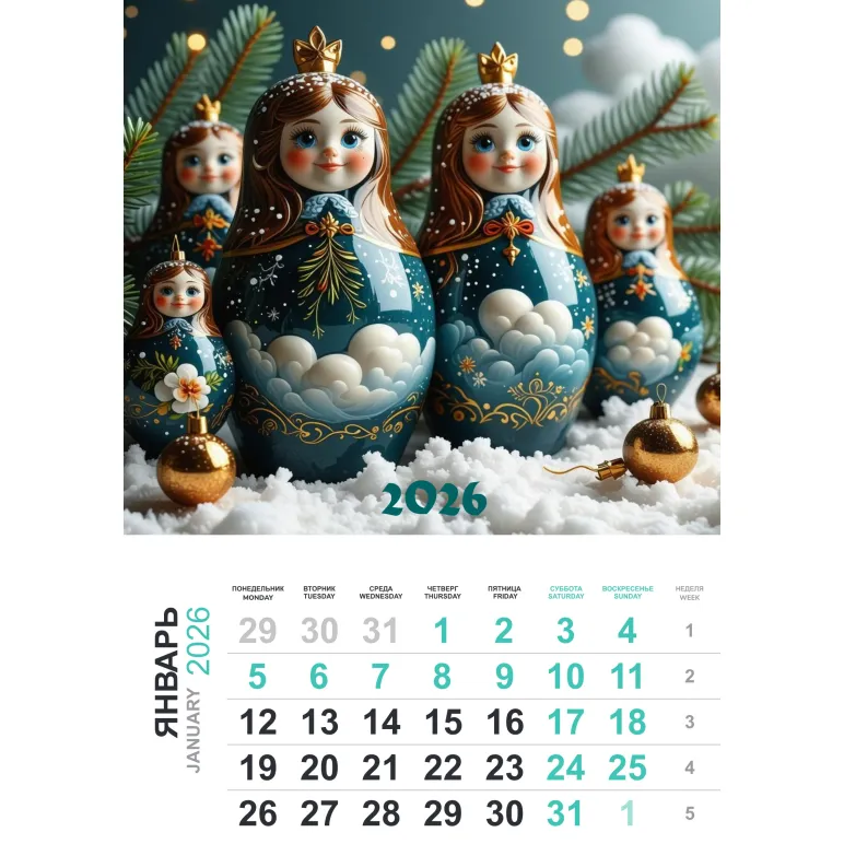 КАЛЕНДАРЬ НОВОГОДНИЕ МАТРЁШКИ 26 Г Календарь Новогодние матрёшки 26 г