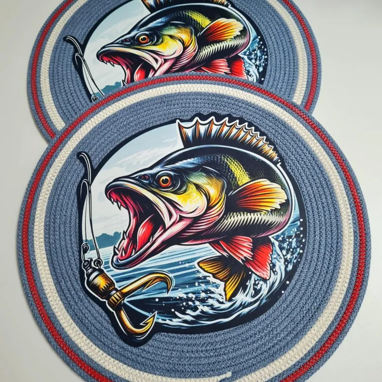 Салфетка для сервировки стола плейсматы подставки под горячее. Диаметр 30 см, рисунок щука