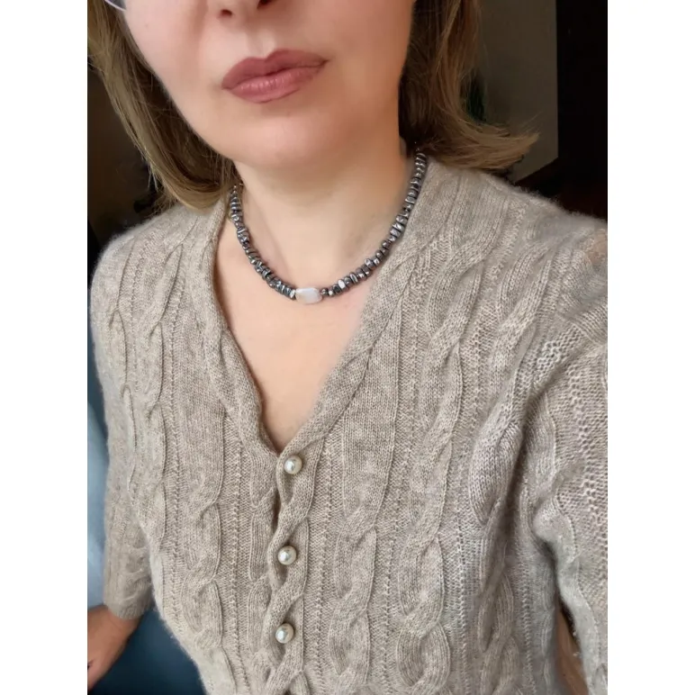 Чокер из гематита с крупной барочной жемчужиной