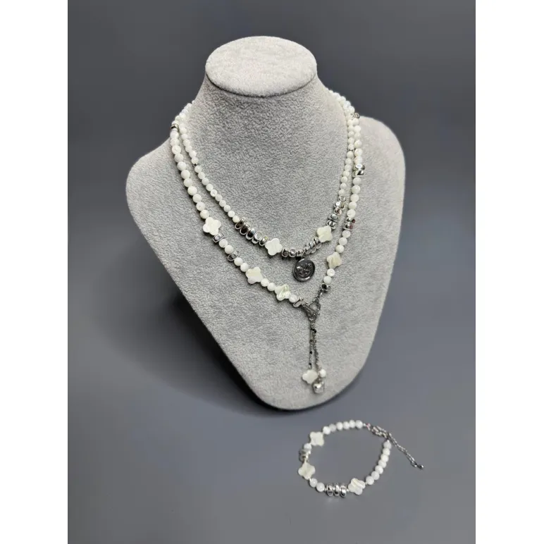 Комплект украшений Чокер из натурального перламутра и гематита, с подвеской с бабочкой и браслет