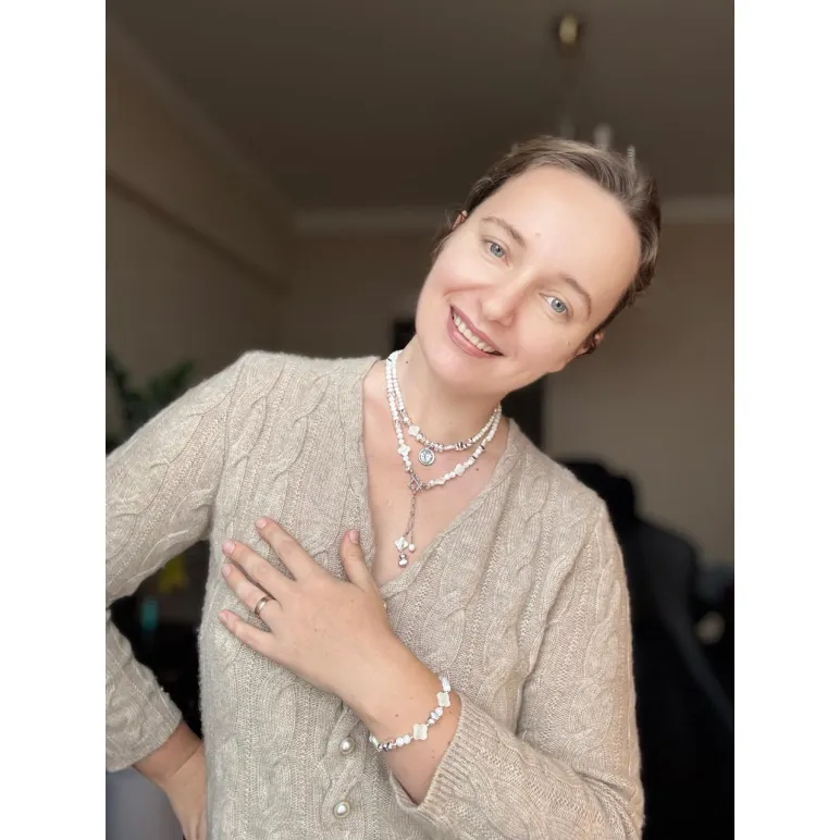 Комплект украшений Чокер из натурального перламутра и гематита, с подвеской с бабочкой и браслет