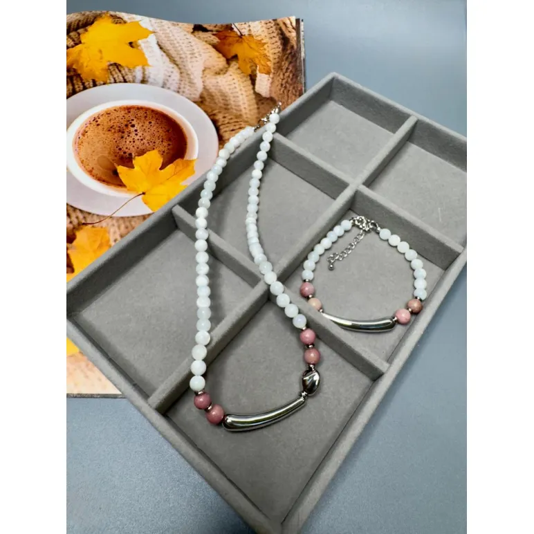 Комплект украшений Чокер из натурального перламутра и родонита и браслет