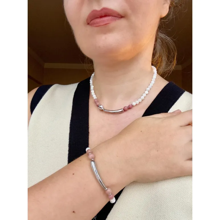 Браслет из натурального перламутра и родонита