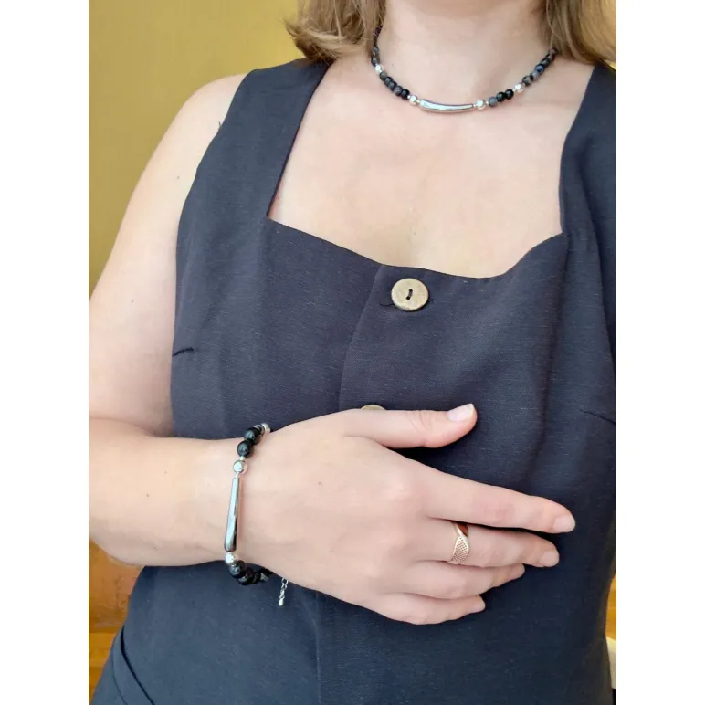 Браслет из натурального агата и гематита