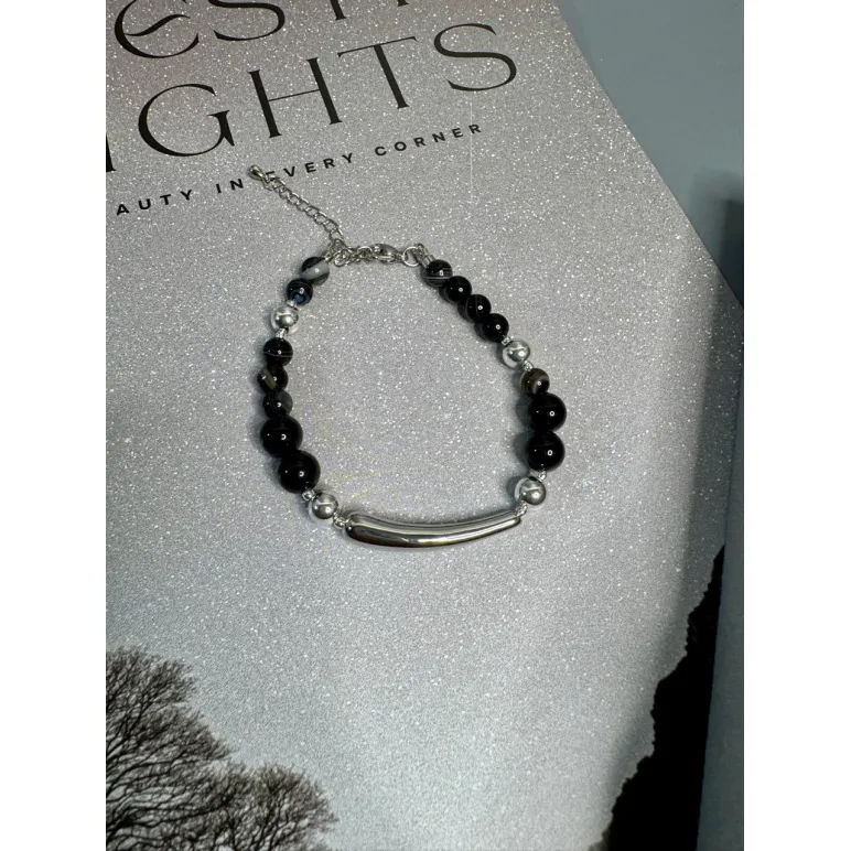 Браслет из натурального агата и гематита