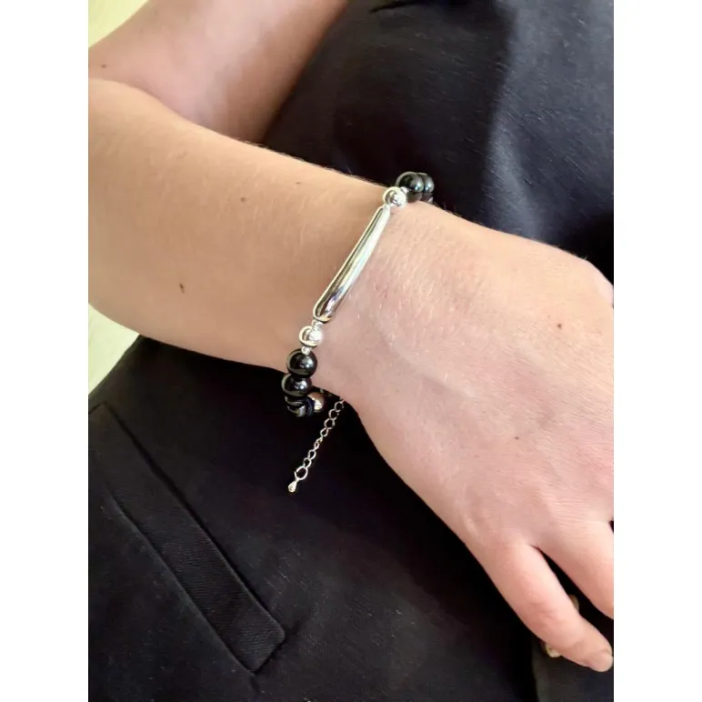 Браслет из натурального агата и гематита