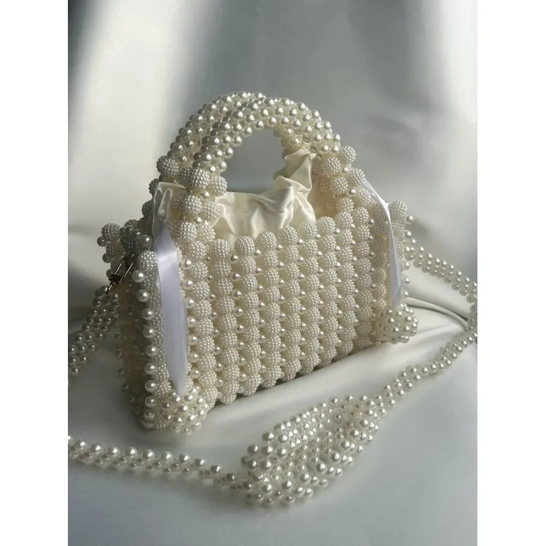 Сумка из акриловых бусин ежевика и имитация жемчуга