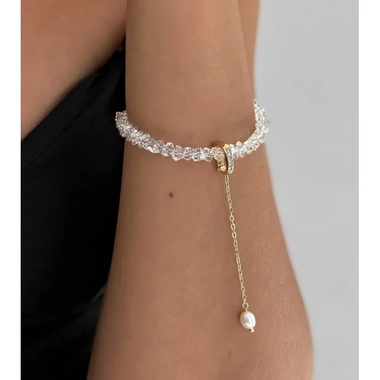 Комплект украшений из ювелирного стекла с отливом и натуральным жемчугом