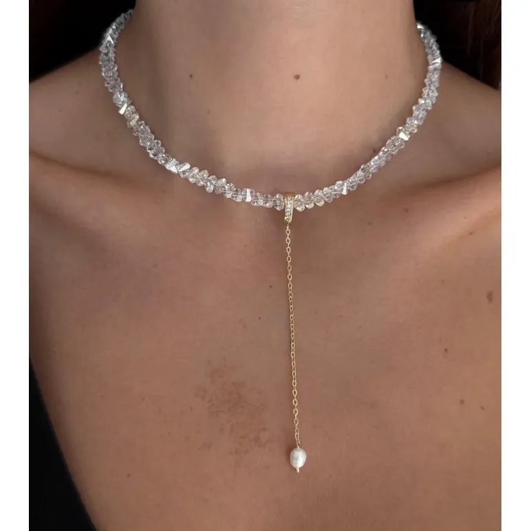 Комплект украшений из ювелирного стекла с отливом и натуральным жемчугом