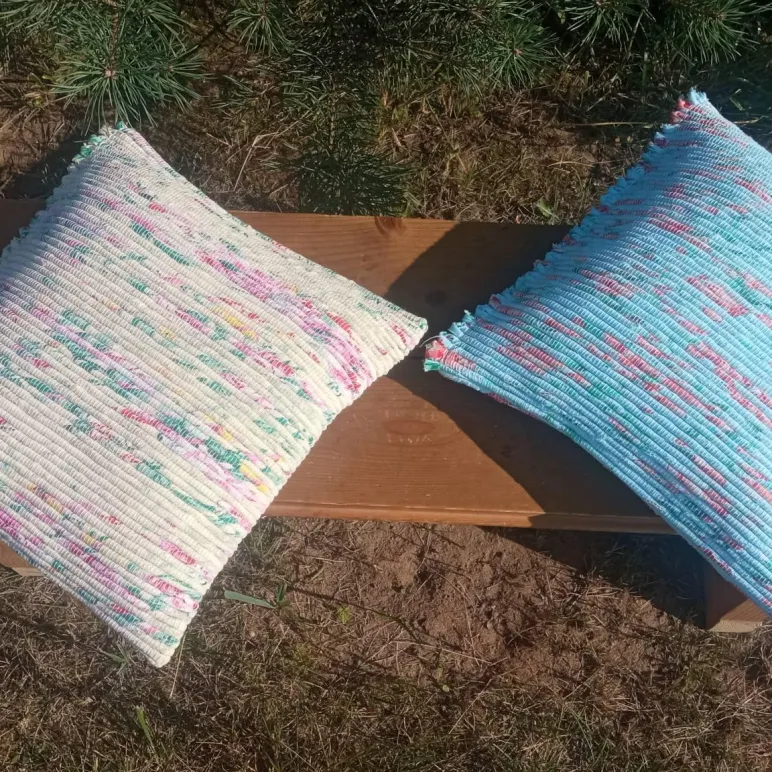 Домотканая подушка 35х35 см из хлопка. Ручное ткачество.