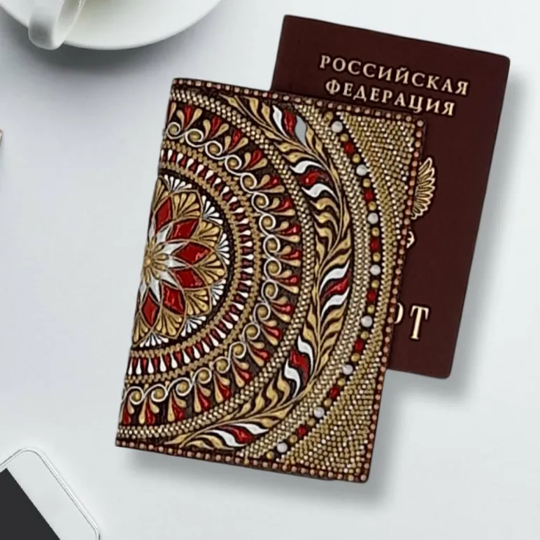 Обложка для паспорта из натуральной кожи "Осенний комплемент"