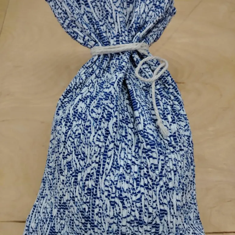 Декоративный мешочек с завязками "под гжель". Ручное ткачество.