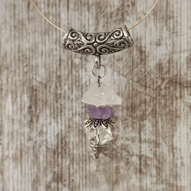 Подвеска с кварцем, аметистом и хрусталем