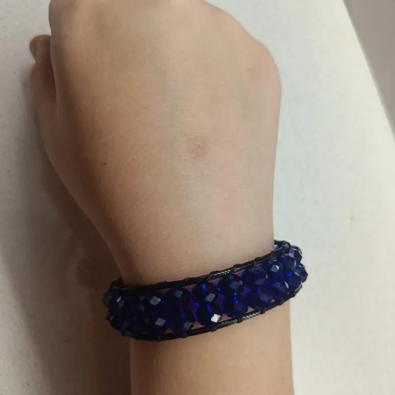 Браслет из синих хрустальных бусин в стиле Чан Лу двурядный