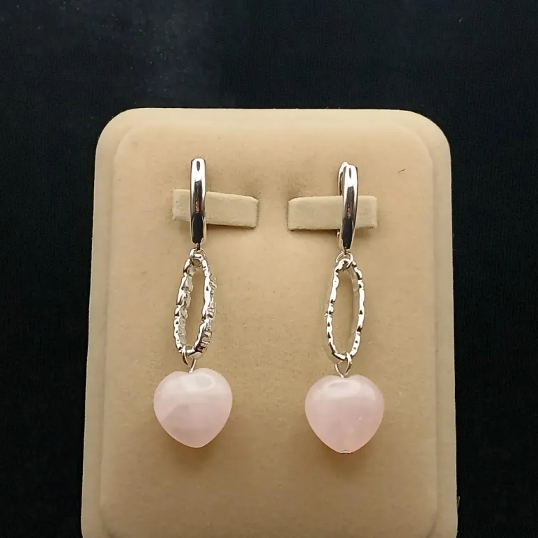 Серьги розовый кварц сердце на звеньях
