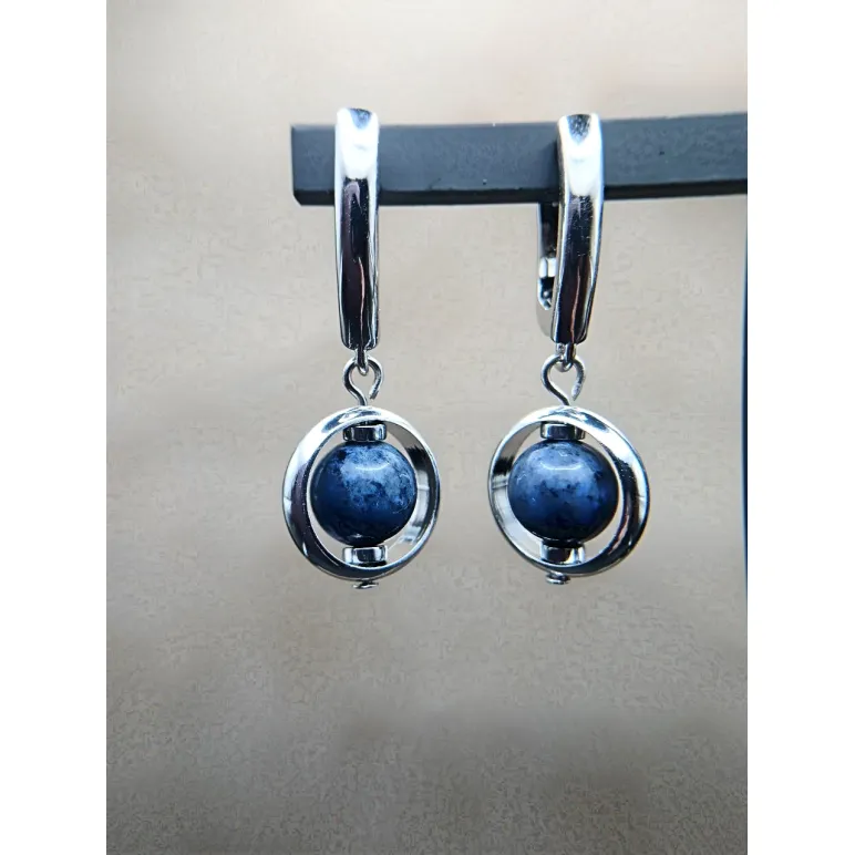 Серьги с камнем дюмортьеритом