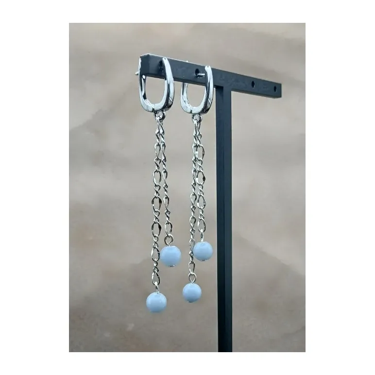 Серьги длинные с ангелитом на цепочке