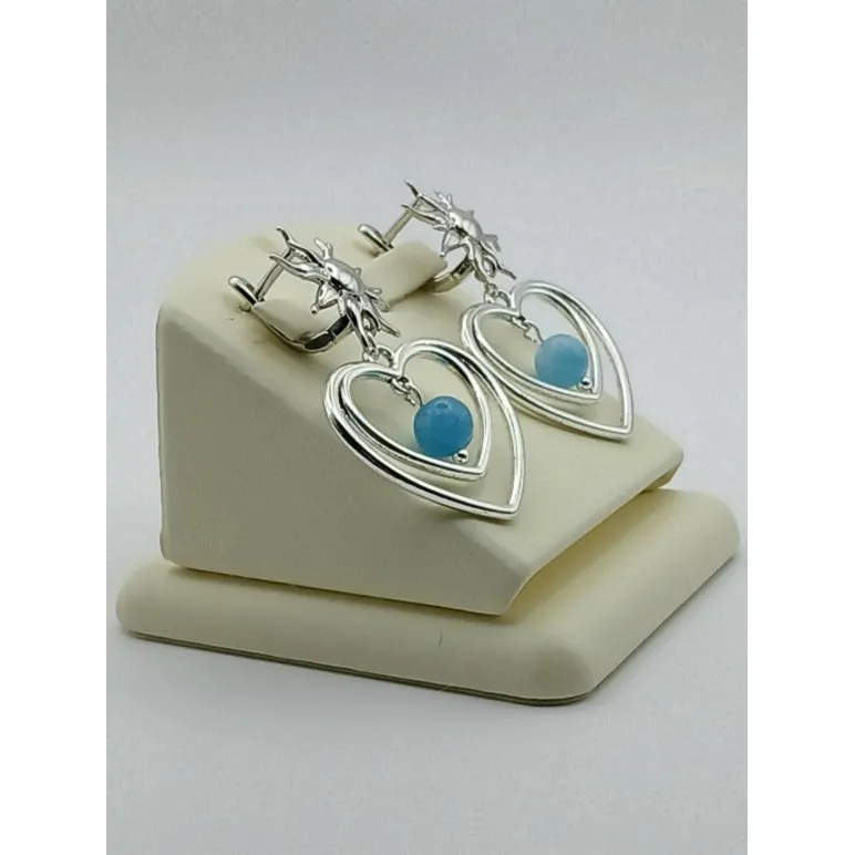 Серьги в форме сердца с аквамарином