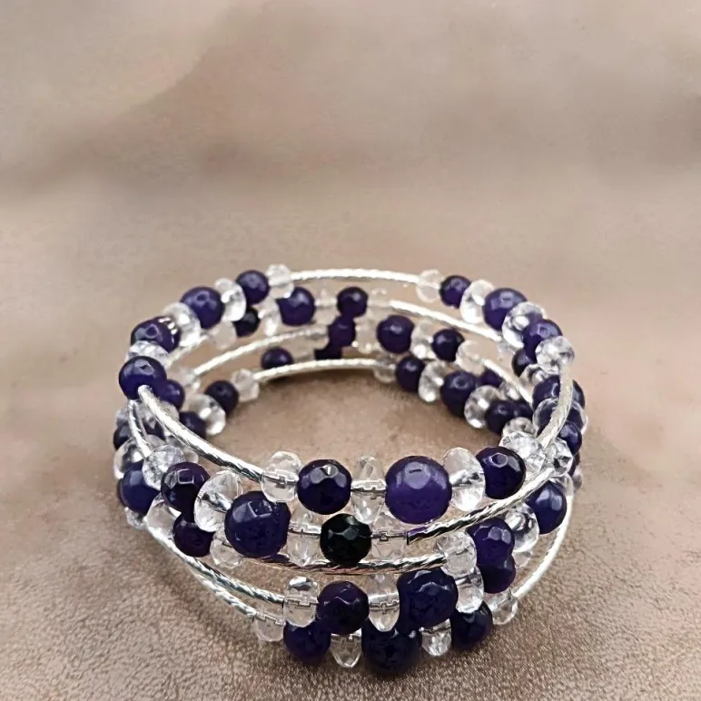 Браслет многорядный аметист, горный хрустать