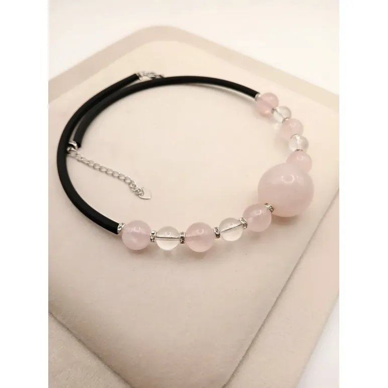 Чокер с розовым кварцем и горным хрусталем