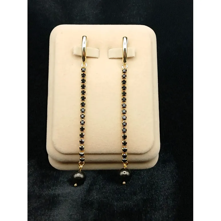 Серьги гагат на стразовой цепочке