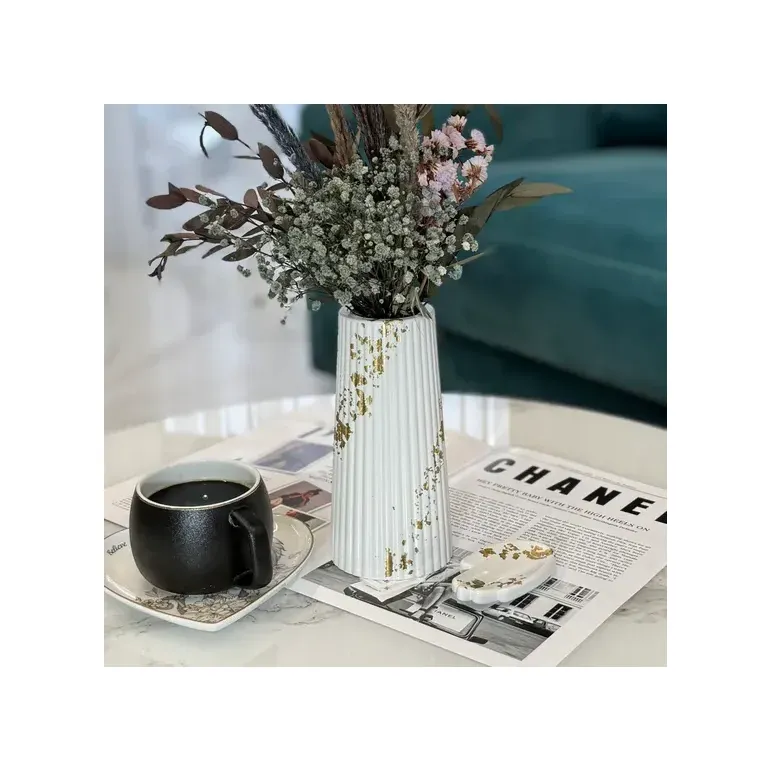 Ваза для сухоцветов декоративная гипсовая поталь "золото"