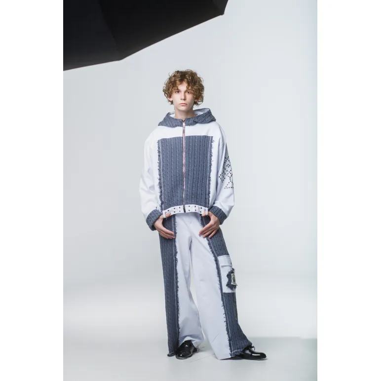 ​Авторский дизайнерский комплект в авангардном стиле. Жакет с капюшоном. Широкие брюки.