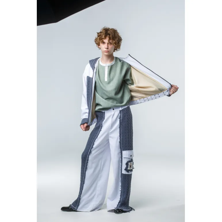 ​Авторский дизайнерский комплект в авангардном стиле. Жакет с капюшоном. Широкие брюки.