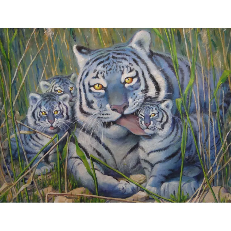 Картина "Синие тигры в камышах".