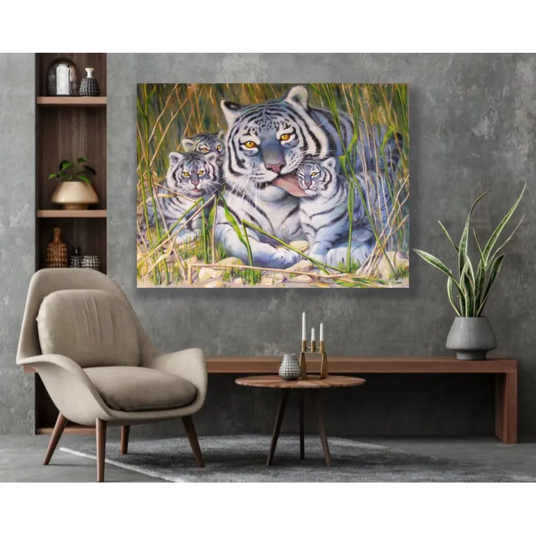 Картина "Синие тигры в камышах".