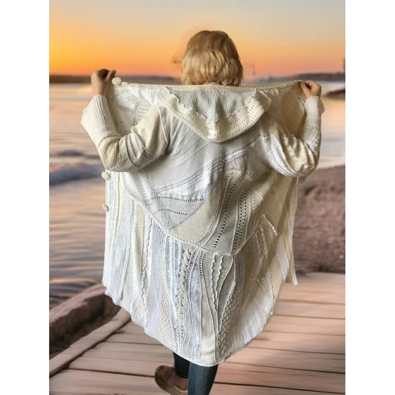 БЕЛЫЙ ШЁЛК летнее шелковое пальто (кардиган) с капюшоном