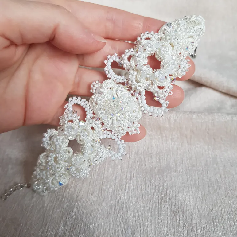 Браслет и серьги "Хрустальный звон" фриволите