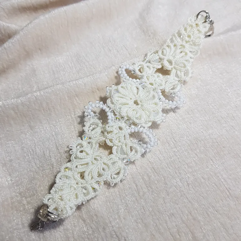 Браслет и серьги "Хрустальный звон" фриволите