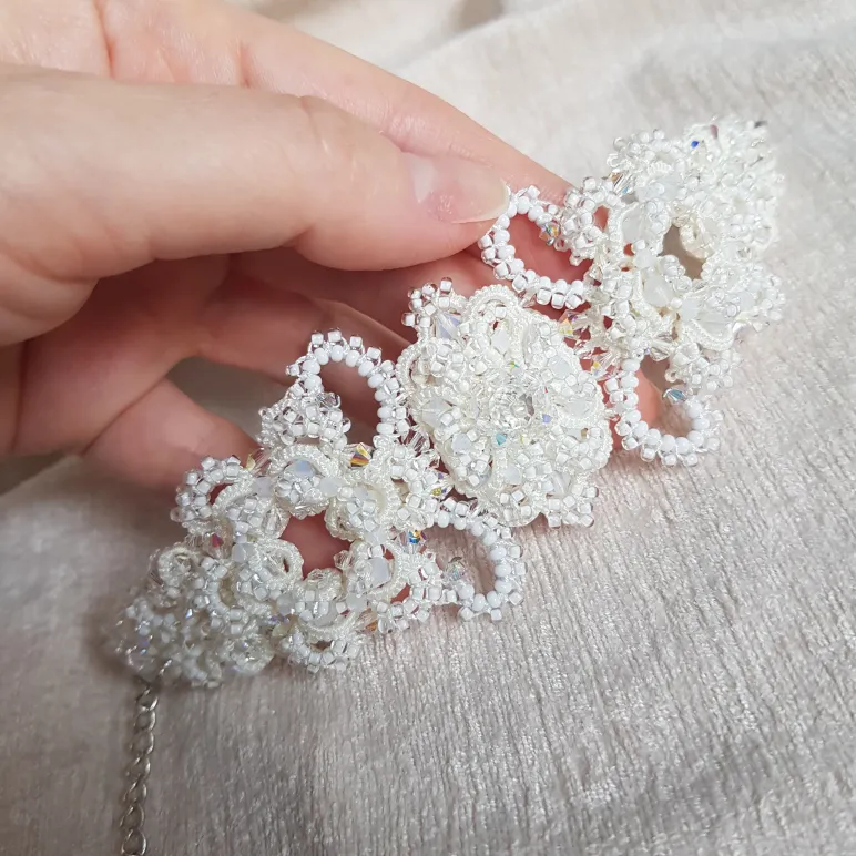 Браслет и серьги "Хрустальный звон" фриволите