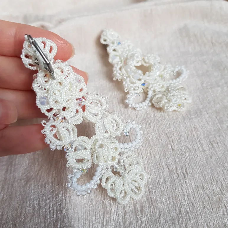 Браслет и серьги "Хрустальный звон" фриволите