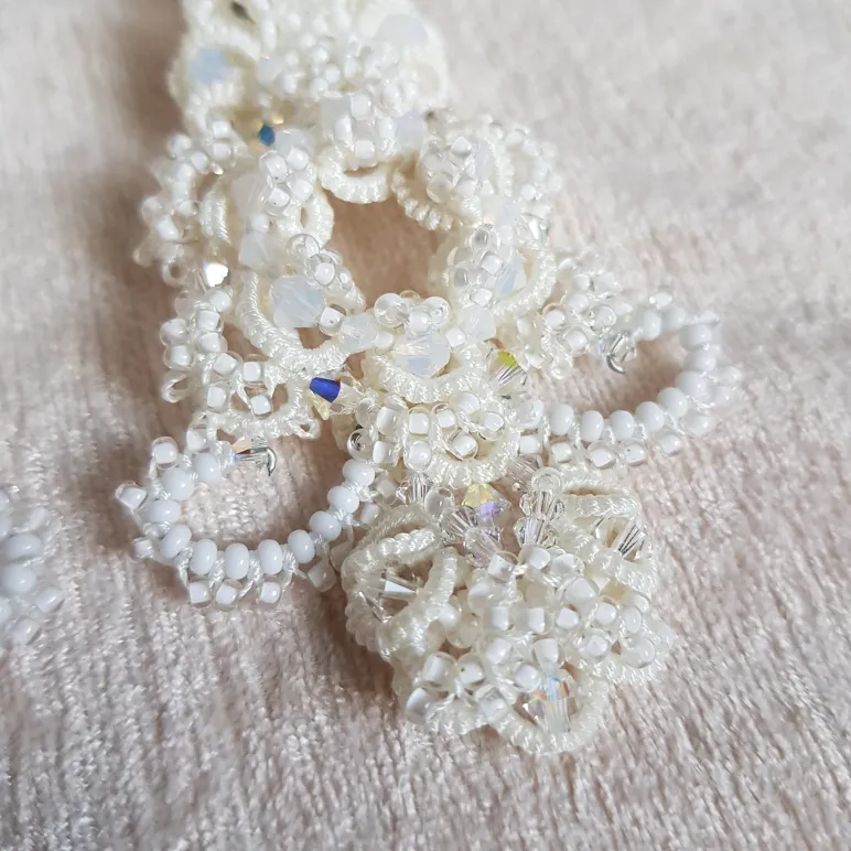 Браслет и серьги "Хрустальный звон" фриволите