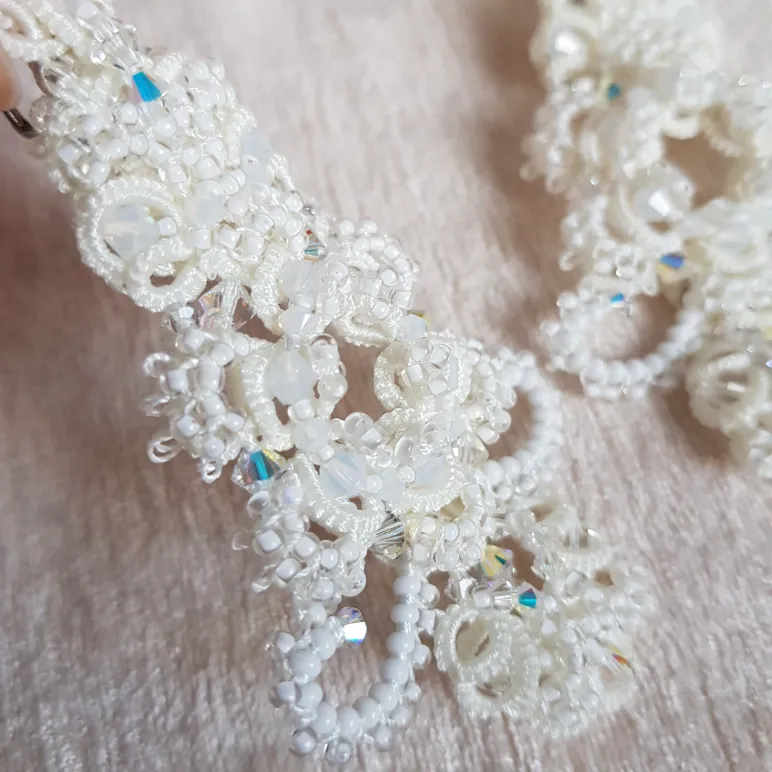 Браслет и серьги "Хрустальный звон" фриволите