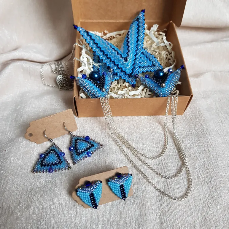 Подвеска, двойная брошь, серьги и серьги гвоздики "Вдохновение"