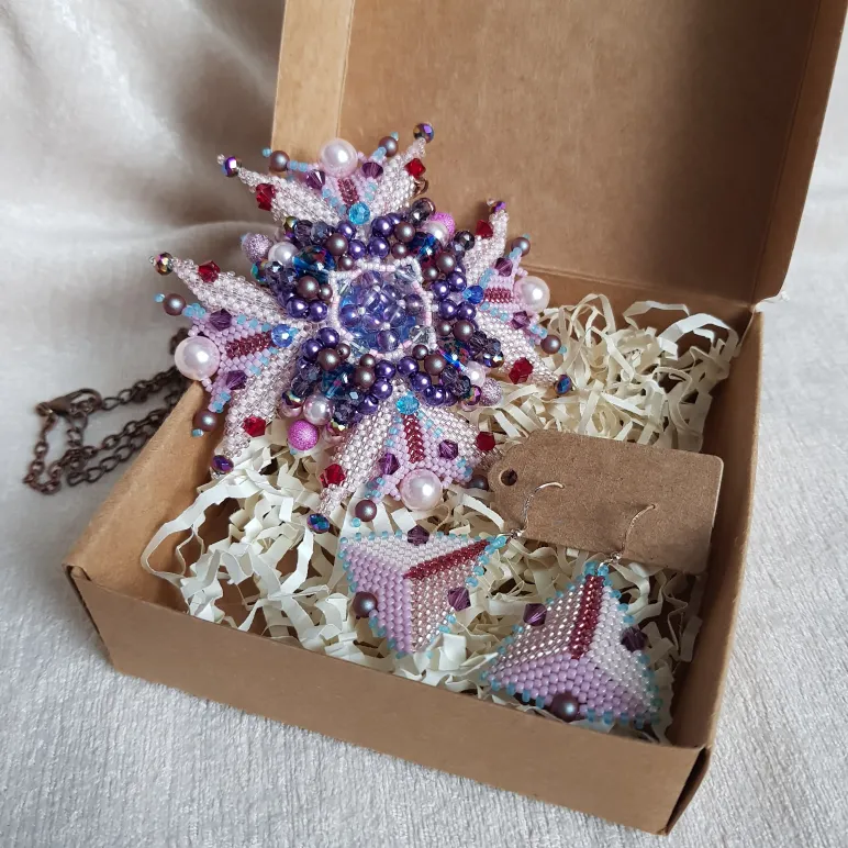 Брошь-орден-подвеска и Серьги "Жемчужная роза"