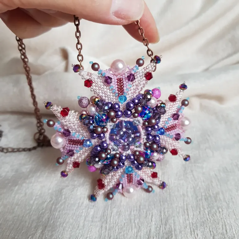 Брошь-орден-подвеска и Серьги "Жемчужная роза"